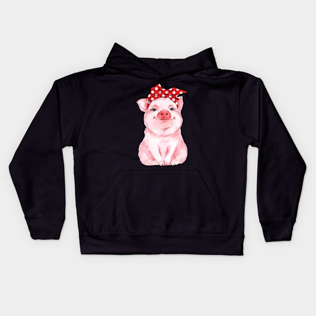 Red Bandana Pig Kids Hoodie by StacysCellar